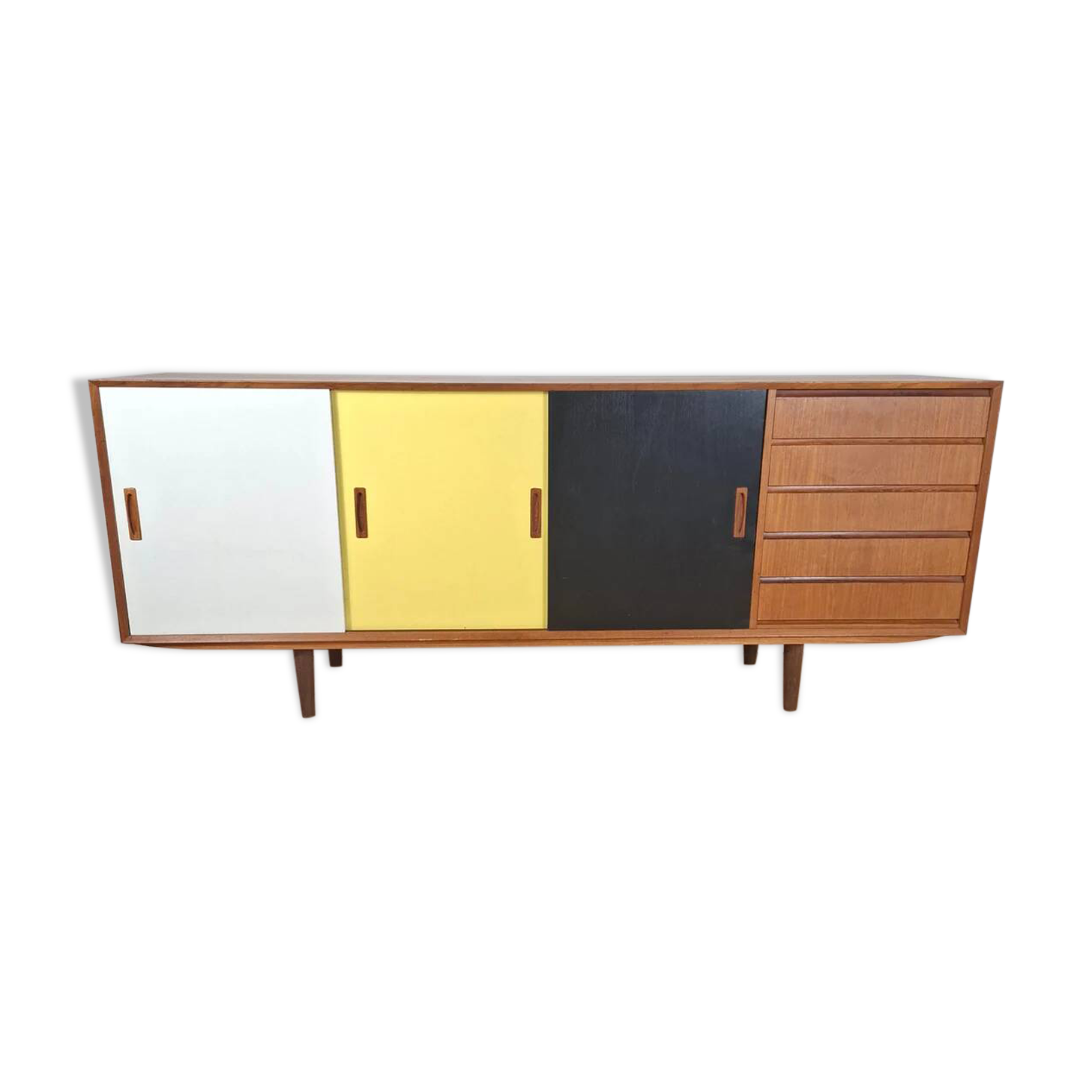 Vintage sideboard with coloured doors – Mid-century modern design, 1960s