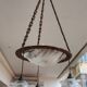 art nouveau chandelier, alabaster shells, molded glass and bronze