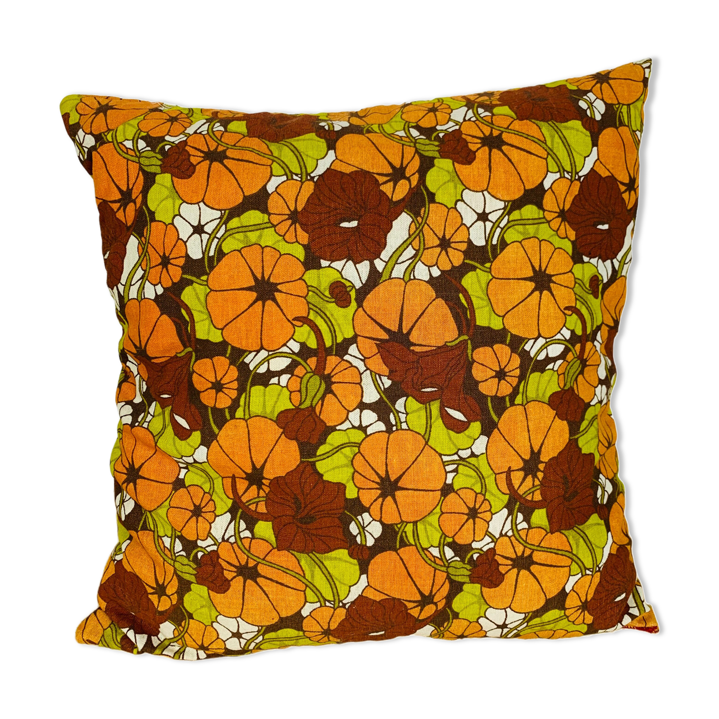 Coussin fleurs années 70 vintage 39 x 39 cm