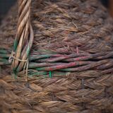Lady Jeanne bottle, green glass bottle dressed in straw and wicker weaving, carboy, decorative v