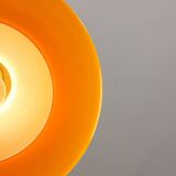Lampe à suspension italienne du milieu du siècle en verre jaune et laiton