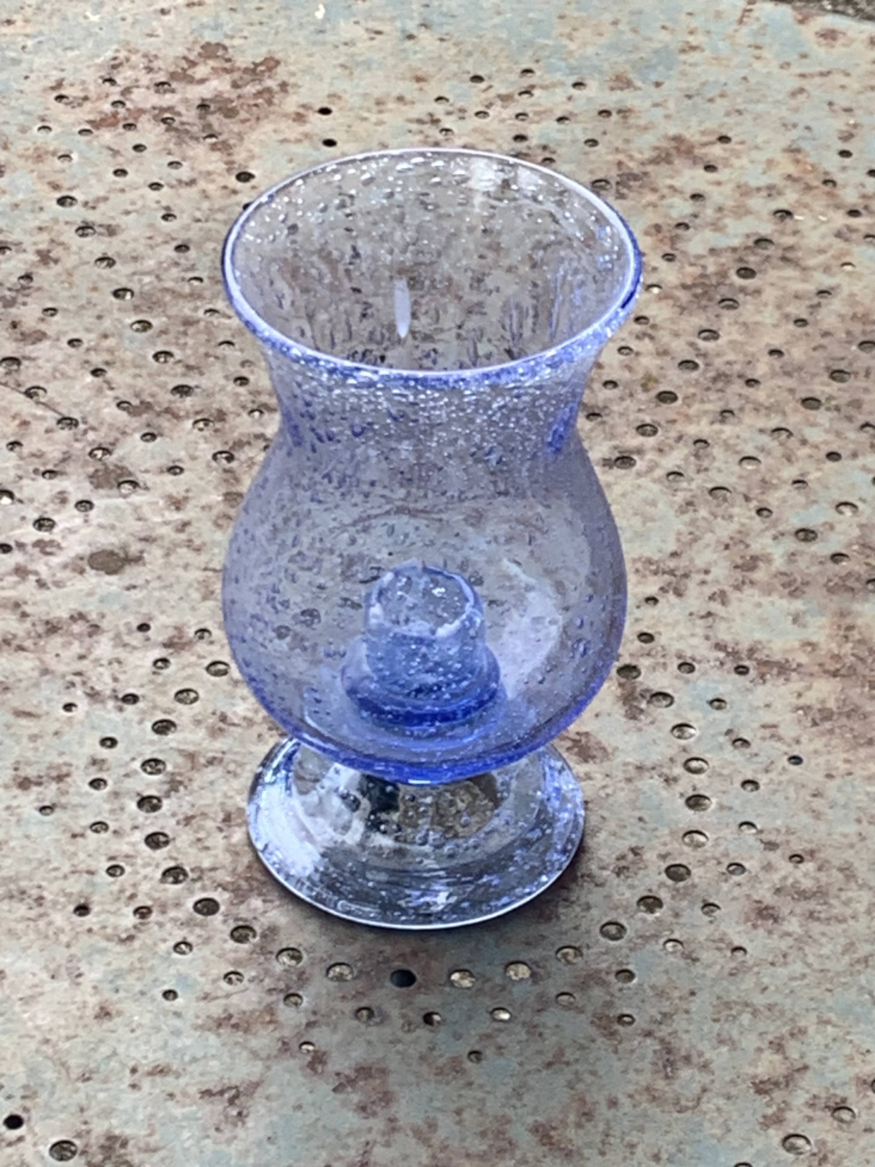 Tealight holder, lavender blue blown glass candle holder from biot glassworks,
