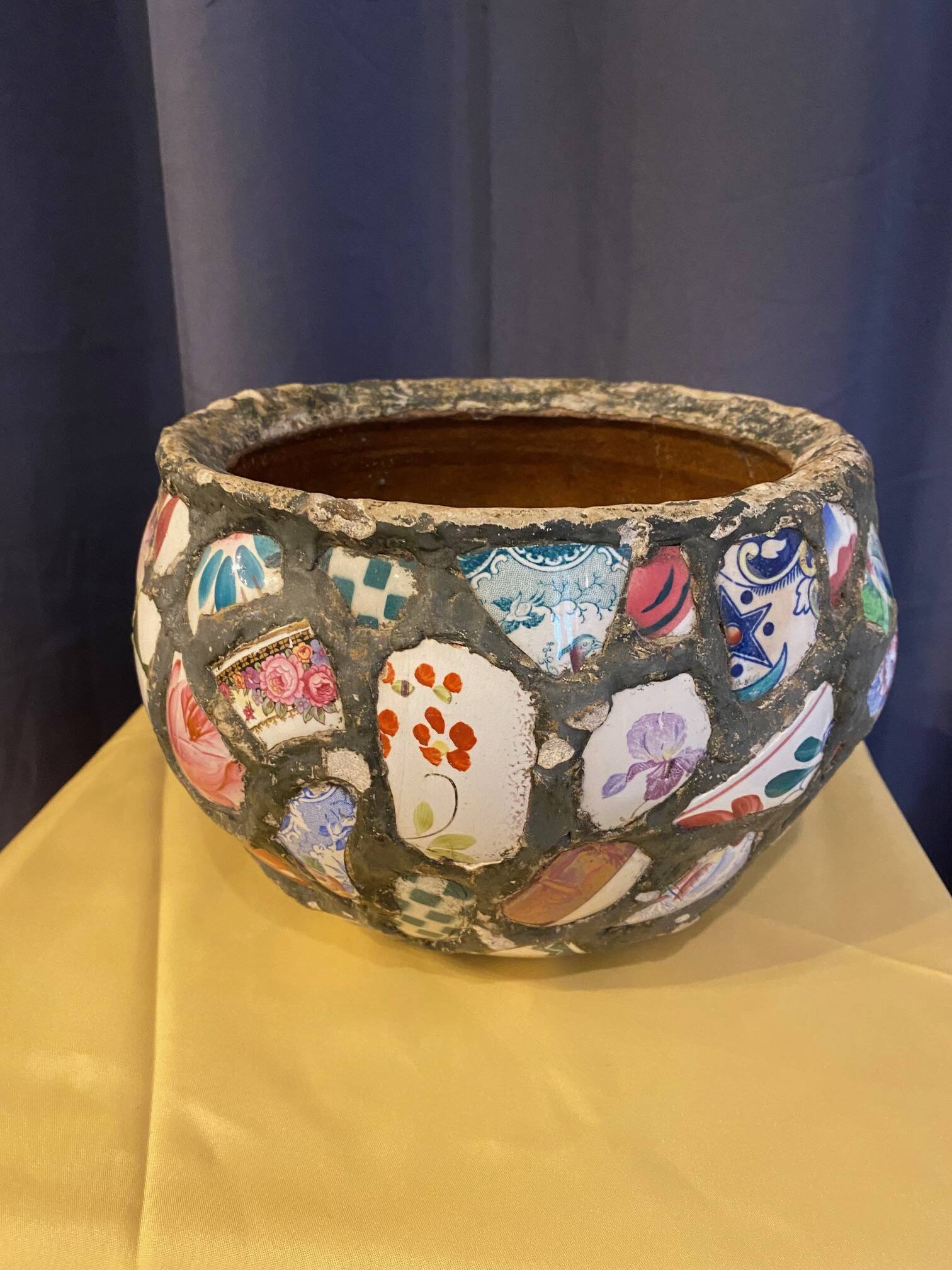 Ancien cache pot mosaique style picassiette annees 60