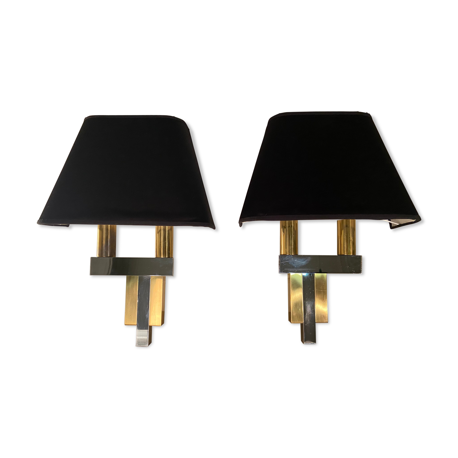 Pair of brass and chrome sconces