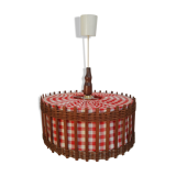Wicker and red and white gingham checked fabric pendant light - vintage