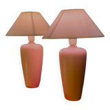 pair of 1970s lamps in matte pink ceramic and off-white lampshades, new inte