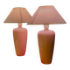 paire de lampes 1970 ceramique rose mat et abat jour blanc cassé  neuf inte
