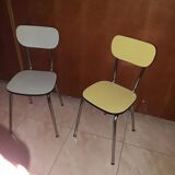 Paire de chaises en formica jaune et verte pastel vintage