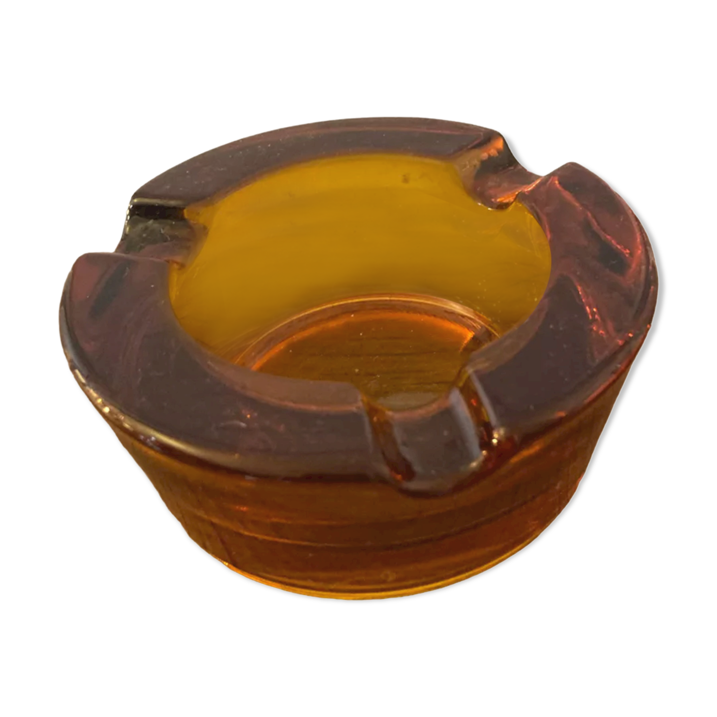 Amber glass ashtray