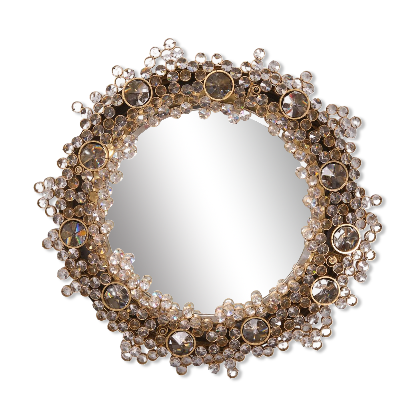 Miroir à couvercle arrière Palwa Crystal, Hollywood Regency années 1970