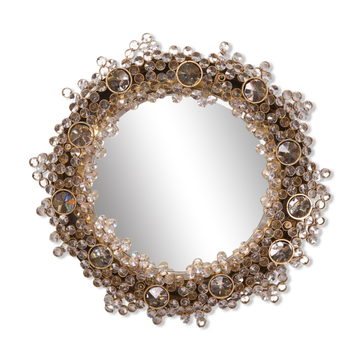 Miroir à couvercle arrière Palwa Crystal, Hollywood Regency années 1970