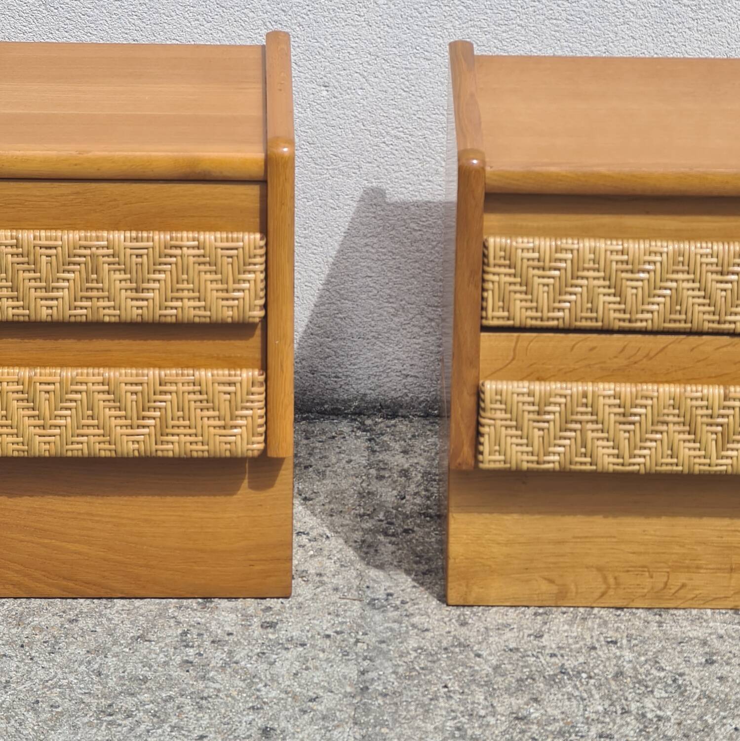 Pair of bedside tables, vintage rattan side furniture 1960