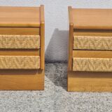 Pair of bedside tables, vintage rattan side furniture 1960
