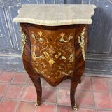 Louis XV commode with marquetry, gilded bronze and marble.