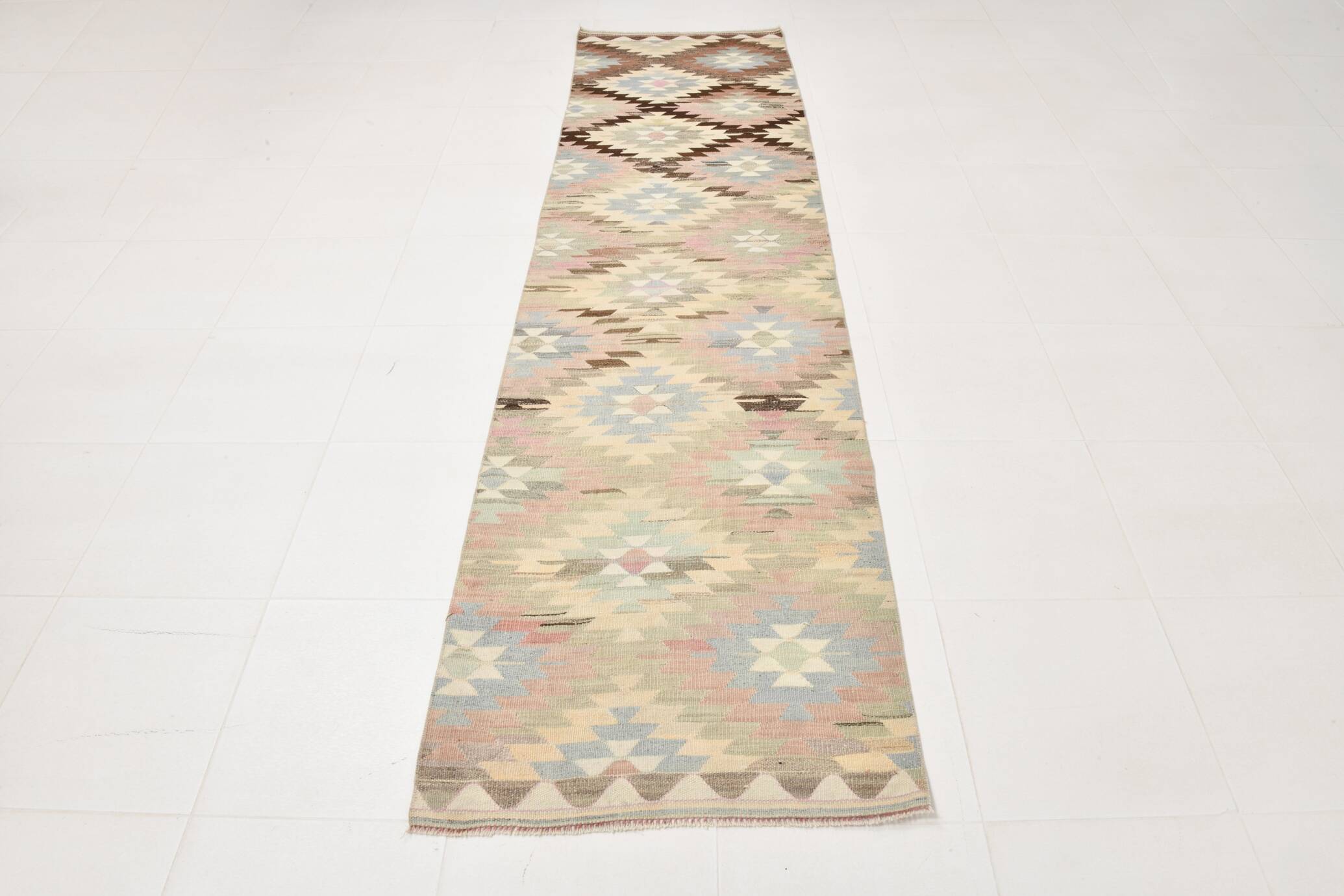 3x10 Pink & Cream Vintage Kilim Runner Rug, 81x306Cm