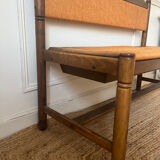 Provençal rustic wood and straw bench