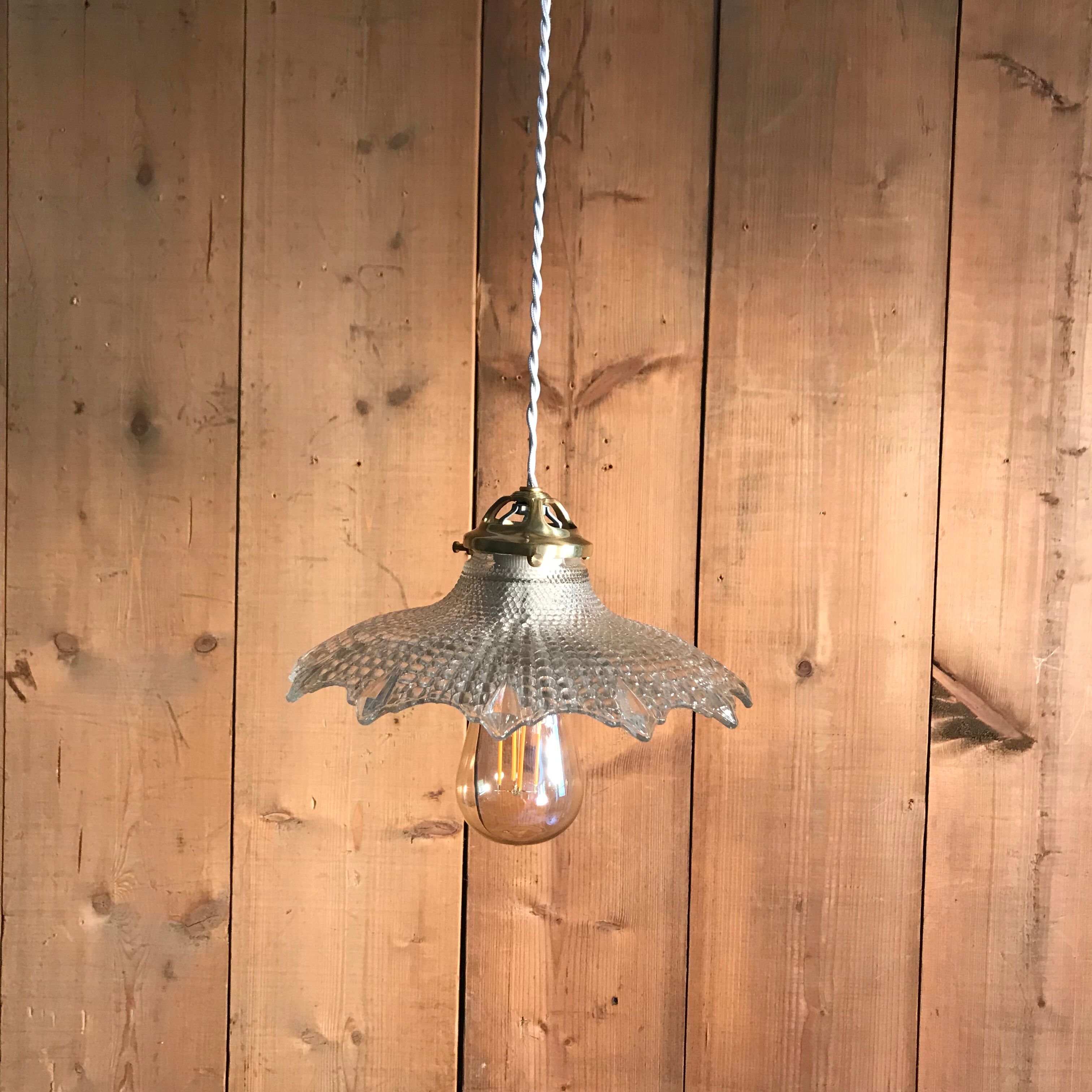 Suspension vintage 1930 en verre prismatique