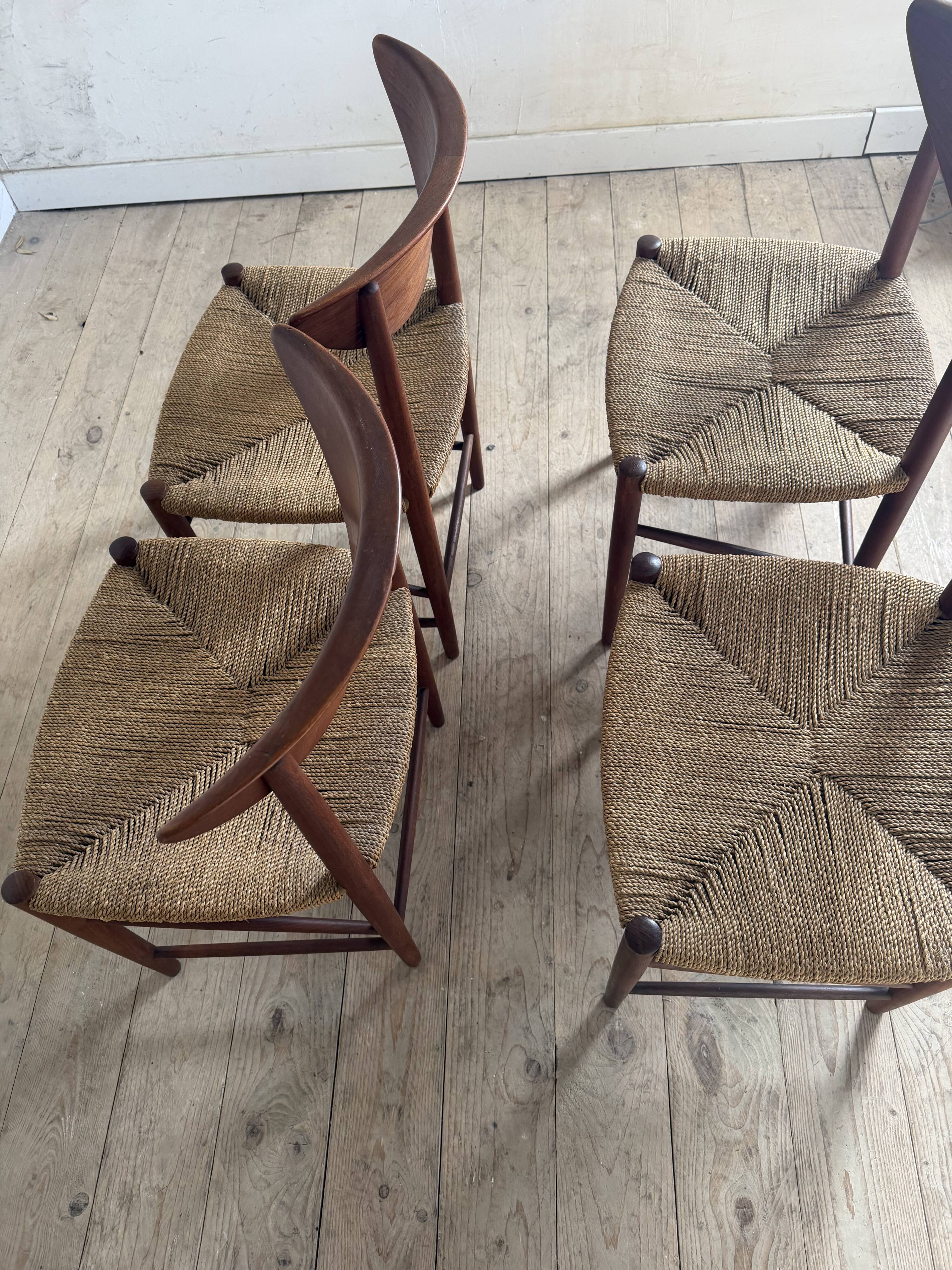 Danish vintage chairs in teak and cord by Peter Hvidt