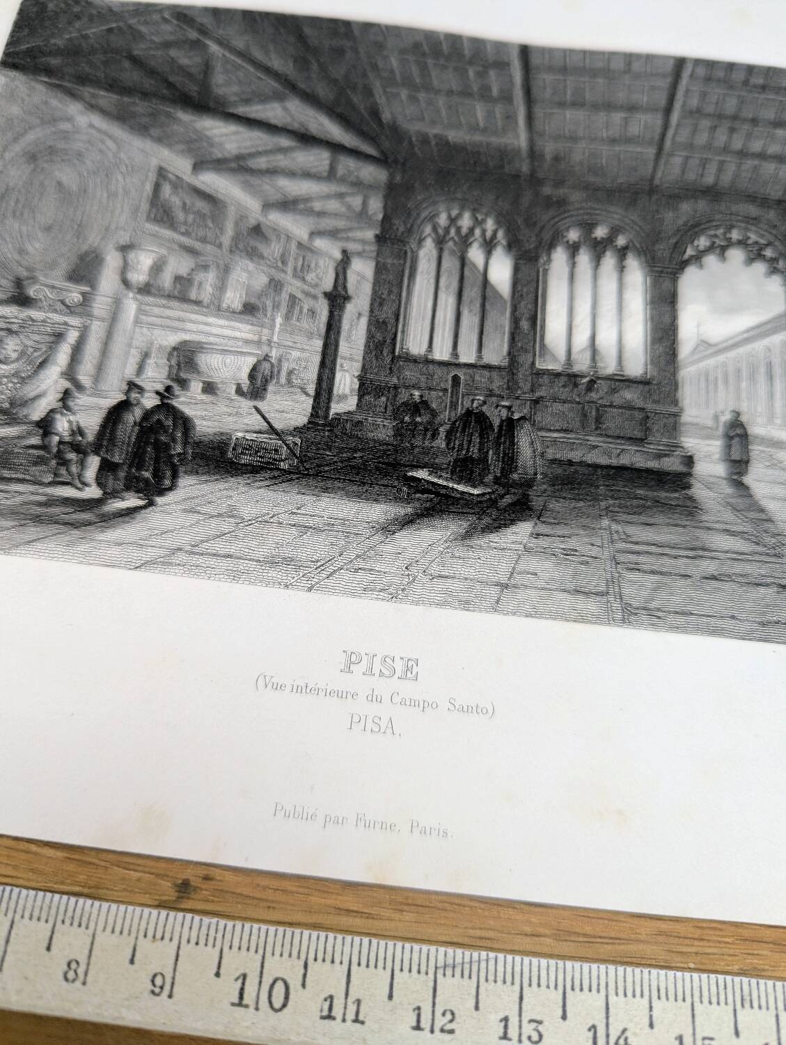 Camposanto, Pisa, old engraving, printed in 1841.