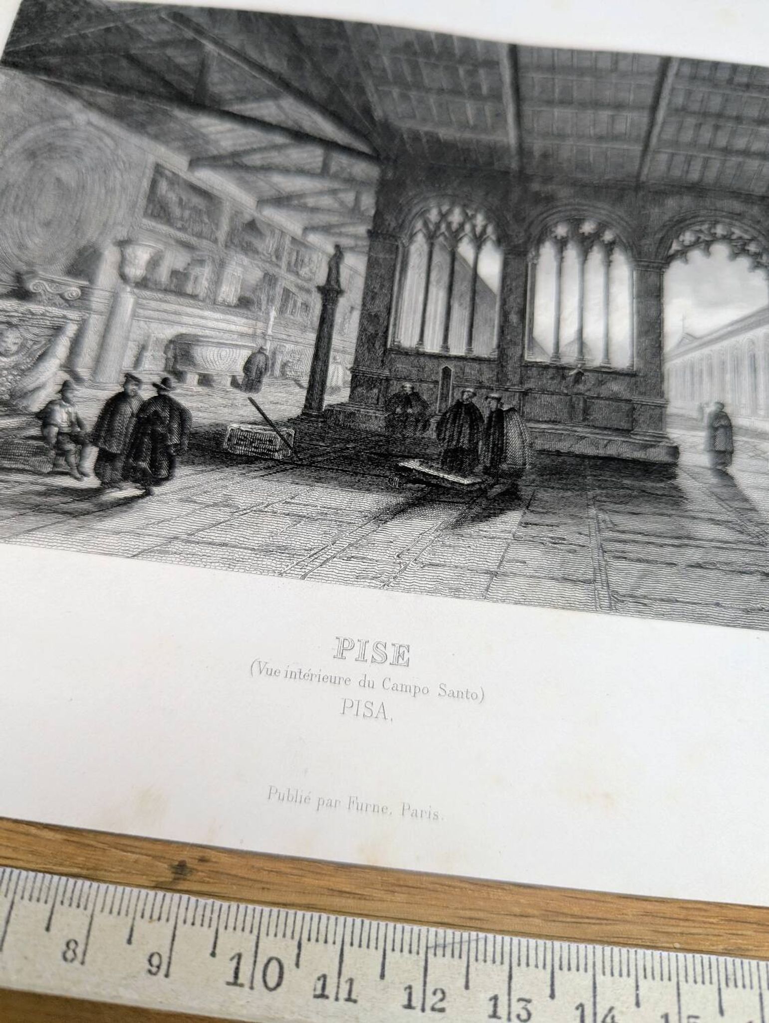 Camposanto, Pise, gravure ancienne, imprimée en 1841.