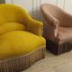 Lots de 2 fauteuils crapaud velours jaune et rose