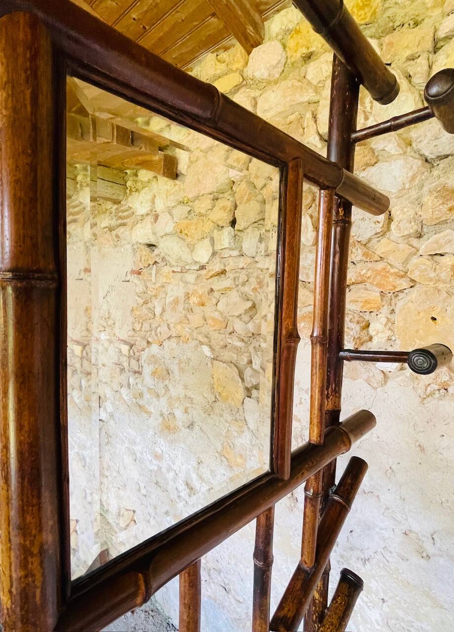 Vestiaire d’entree vintage en bambou avec miroir circa 1920’s