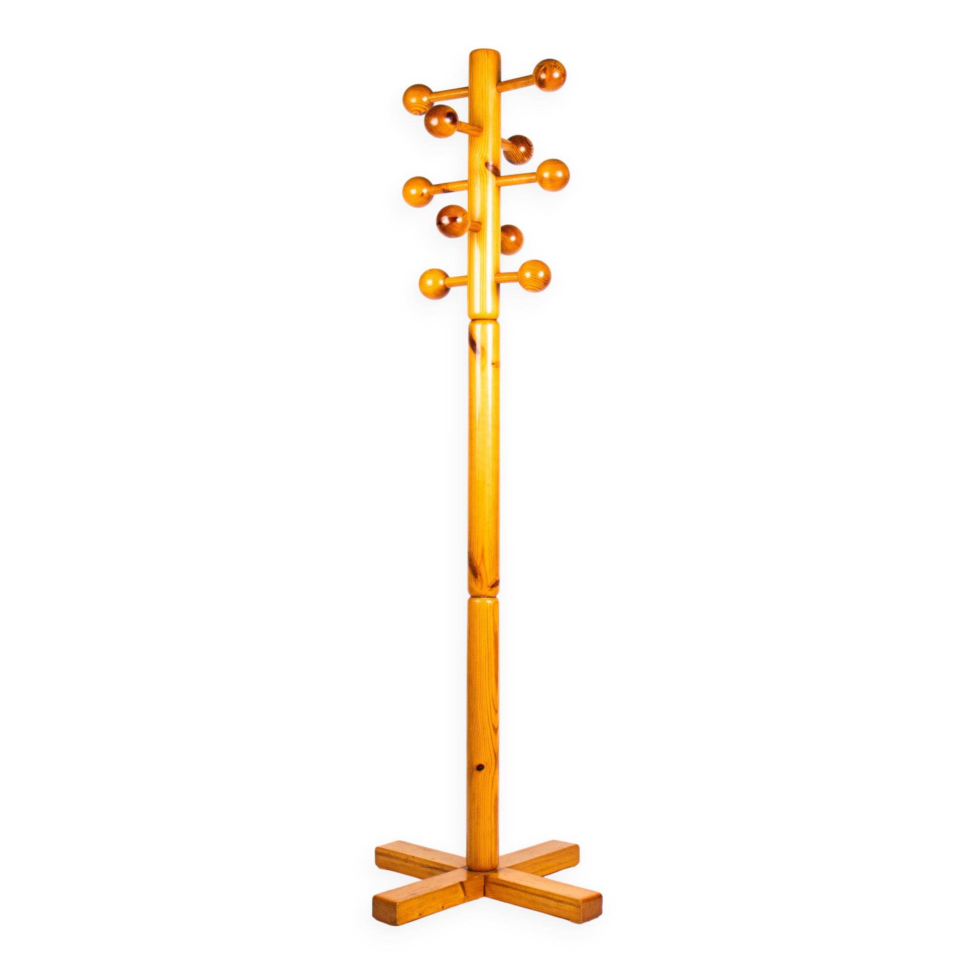 Vintage Scandinavian-style pine ball coat rack