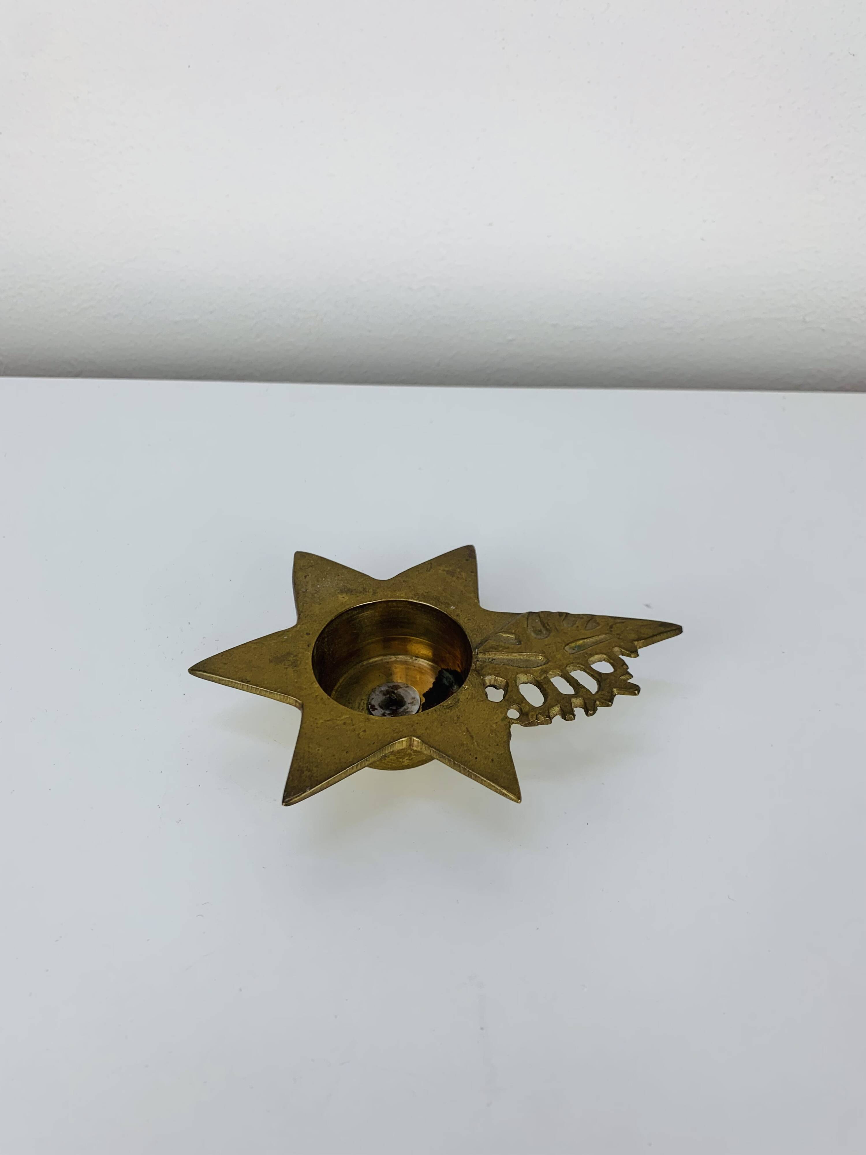 Vintage gold brass star candle holder