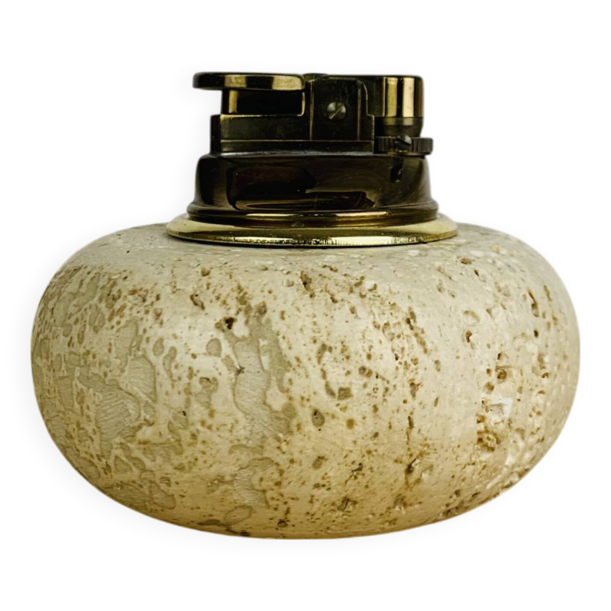Round travertine lighter, 1980s, Italy