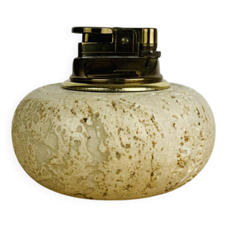 Round travertine lighter, 1980s, Italy