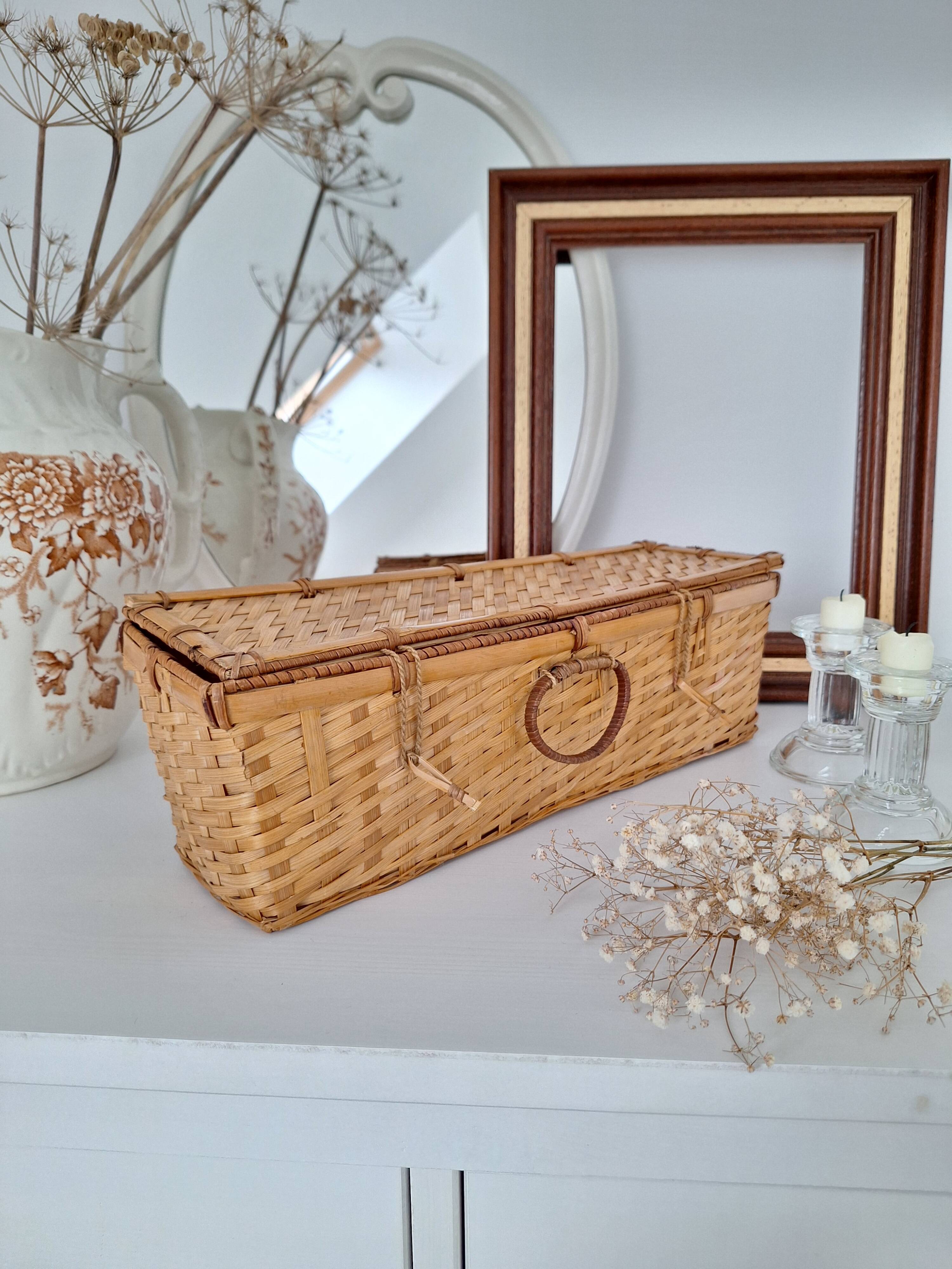 Panier deco paniette en rotin osier tressé et anse vintage