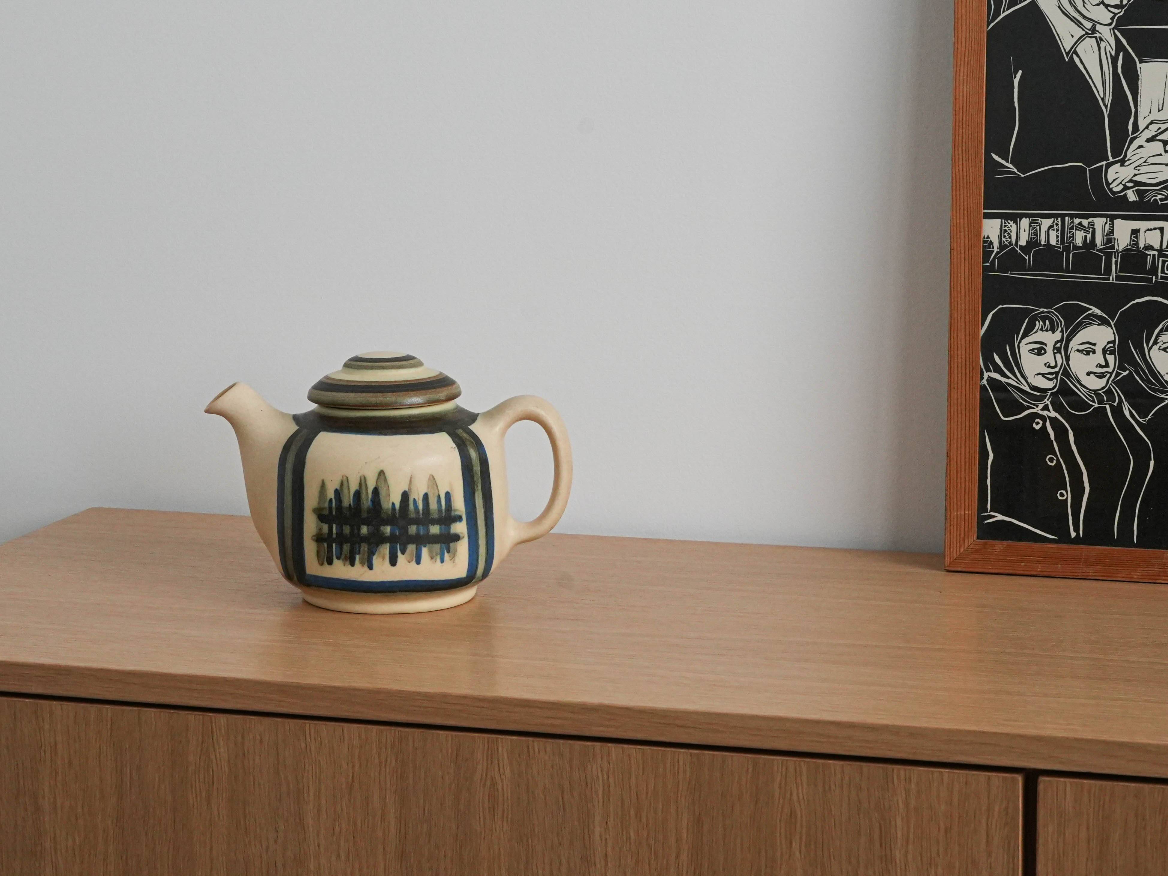 Stoneware teapot, Danish design, 1960s, manufactured by Okela