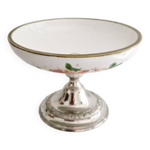 Coupe porcelaine sur pied métal argenté