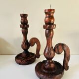 Pair of wooden candlesticks