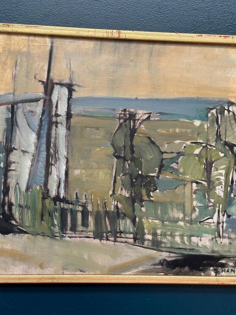 Original Swedish Oil on Canvas – “Abstract Landscape” by S. Hamlet – Dated 1960 – Vintage and Framed – 66 × 48 cm (26" × 18.9")