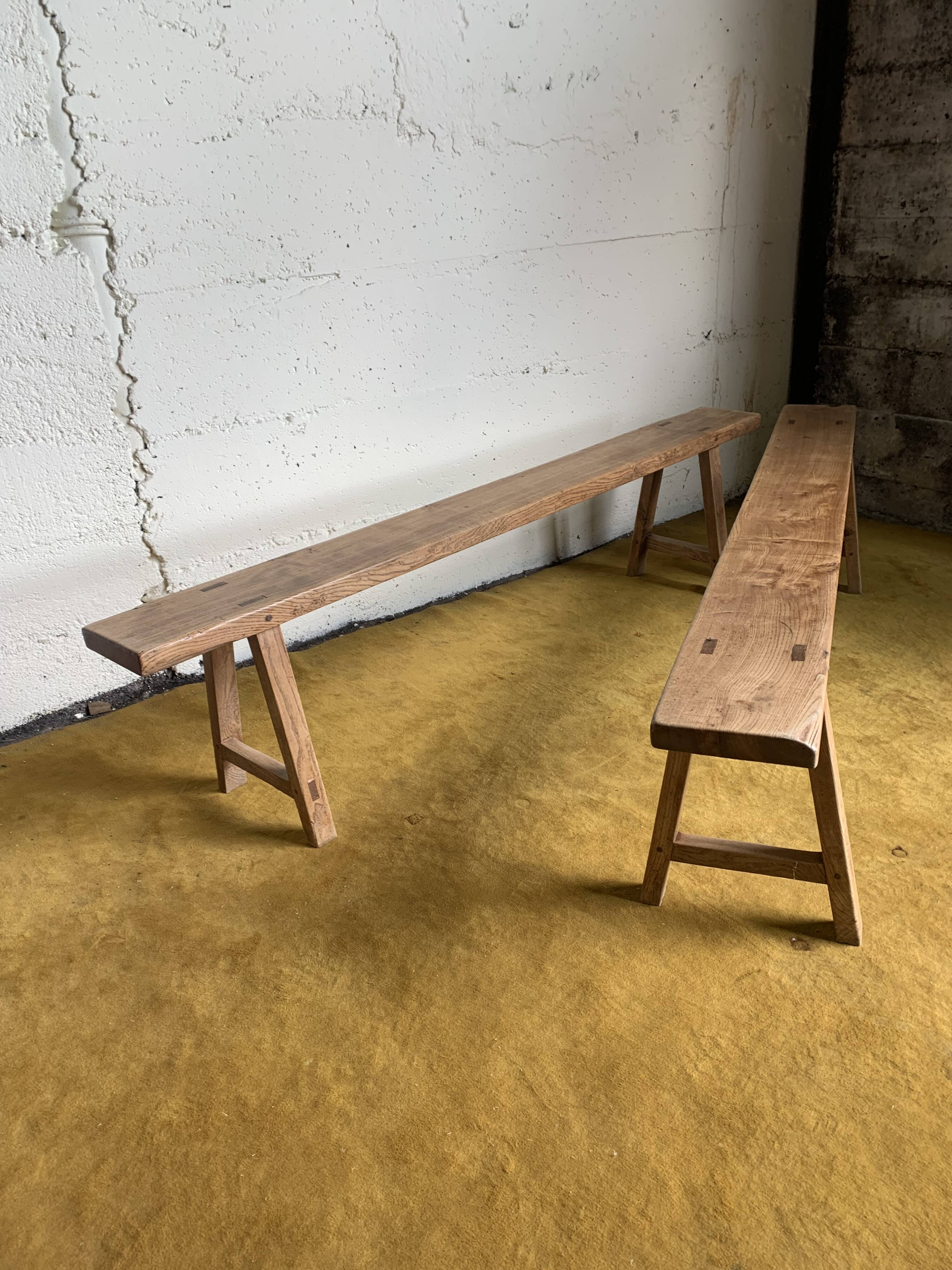 Duo of oak farm benches