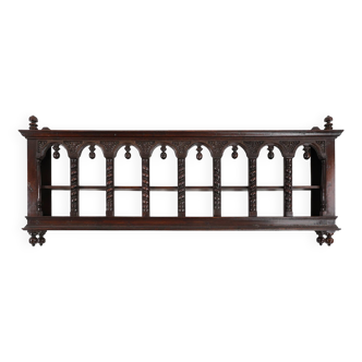 16th Century gothic style hand carved wall mount rack