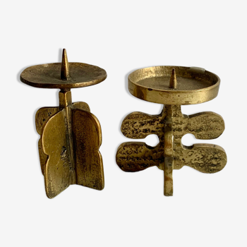 Set of 2 brutalist bronze candleholders, 1970s