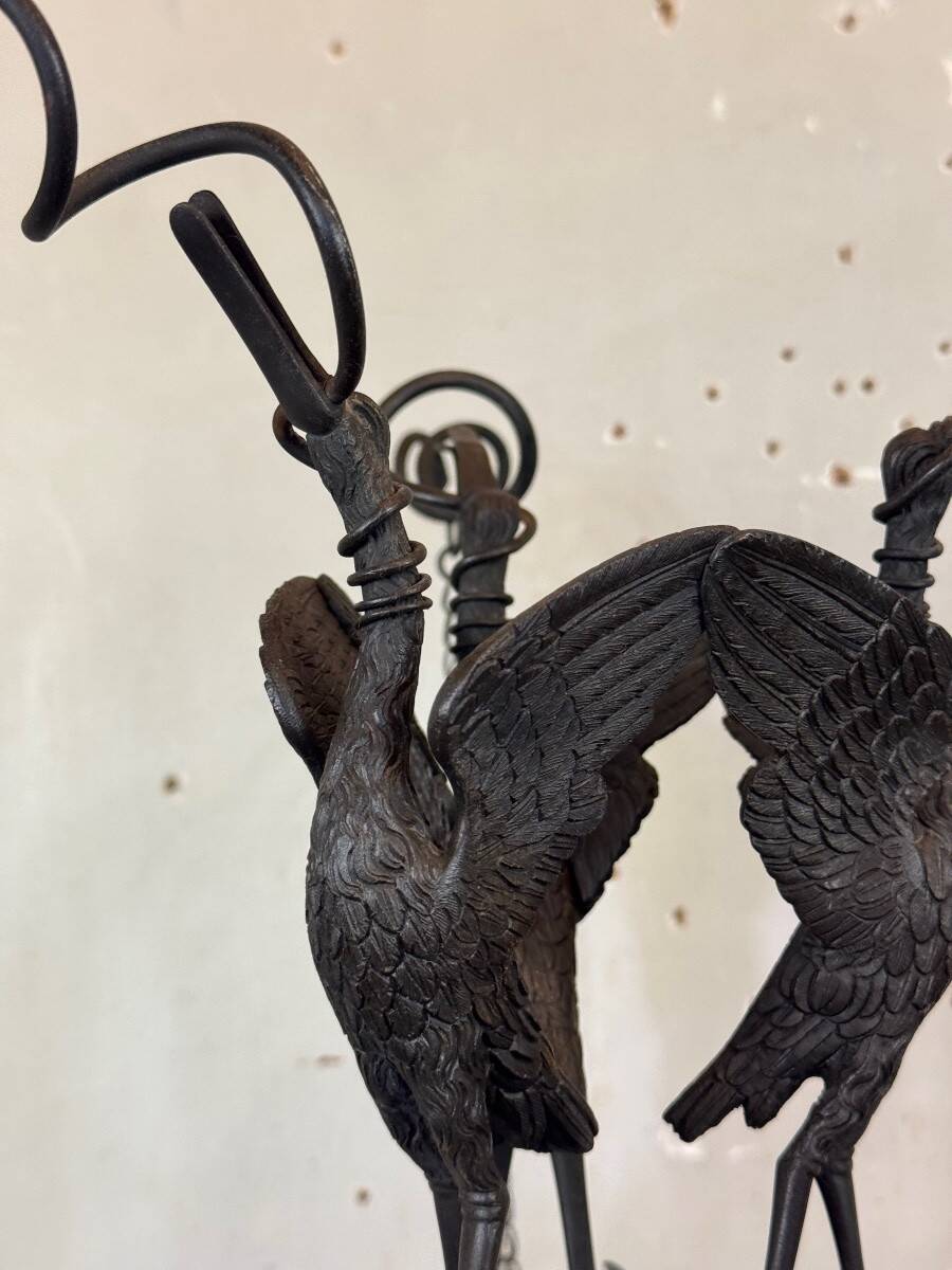 Tripod with herons, oil lamp holder, large object, bronze, Italy 19th century