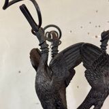 Tripod with herons, oil lamp holder, large object, bronze, Italy 19th century