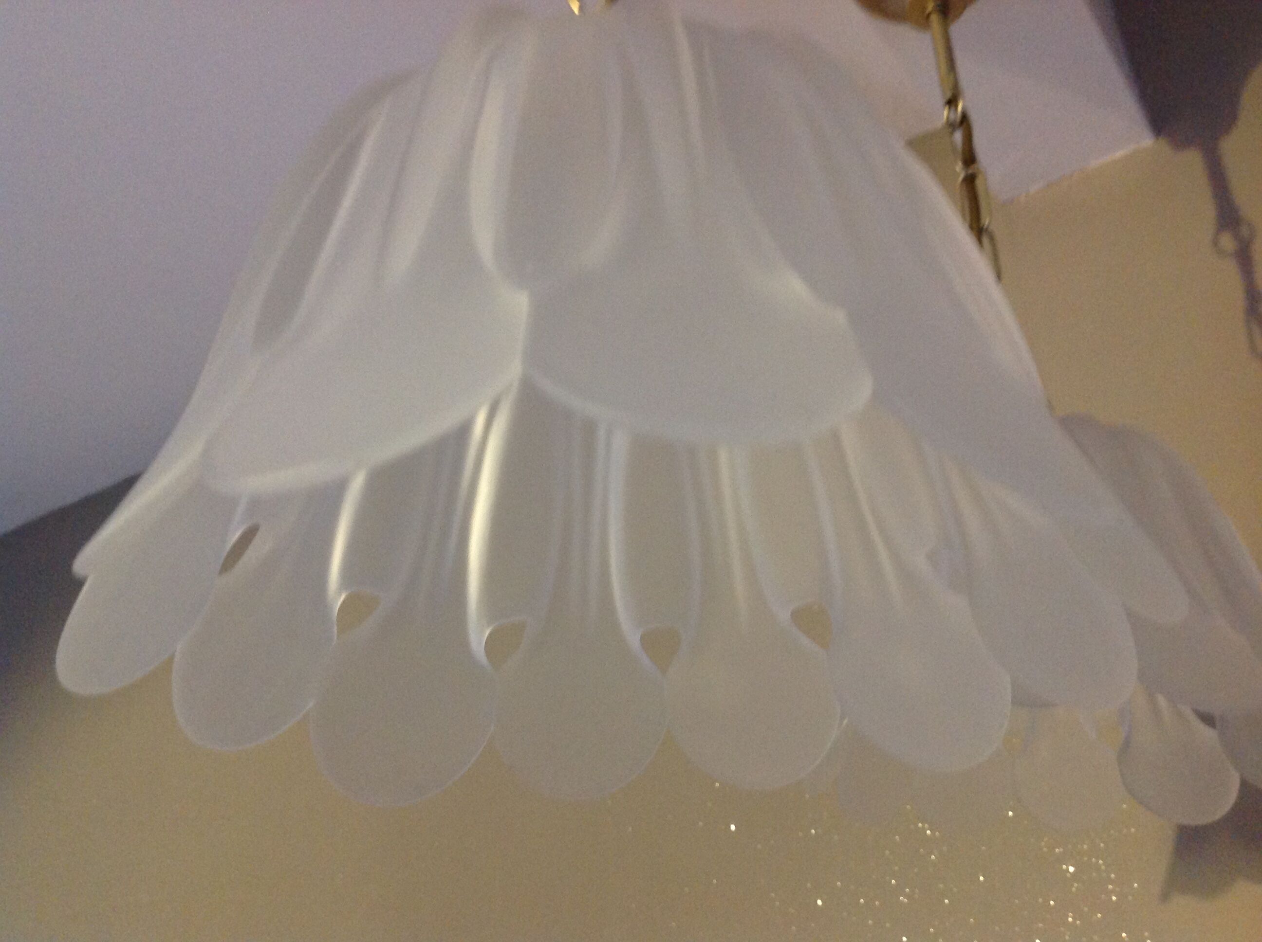 Pair of pendant lamps bell in frosted glass style art deco