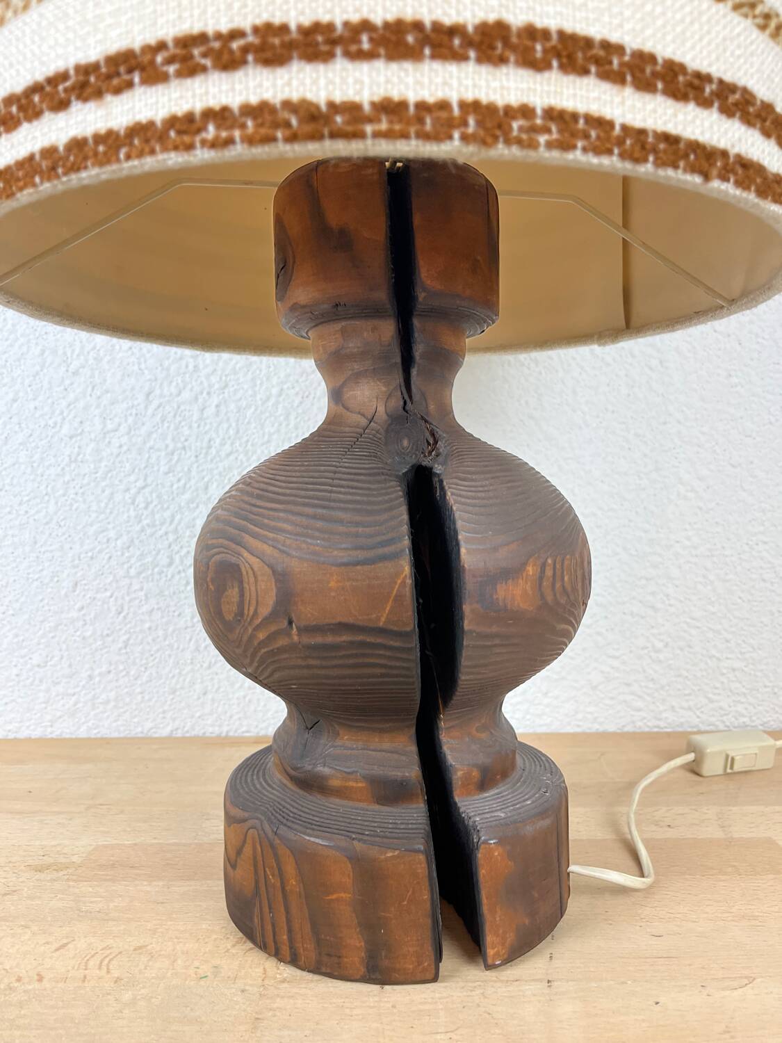 Brutalist wooden lamp from the 1970s by Temde