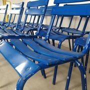 14 blue metal bistro chairs