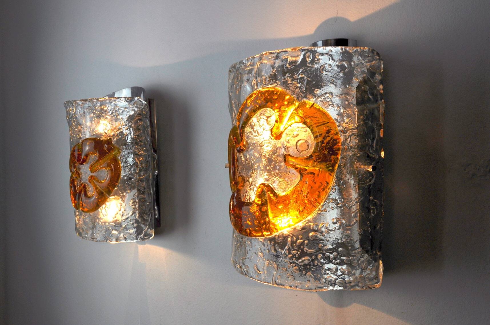 Pair of Mazzega Murano Space age wall lights Italy 1970