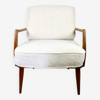 Club white ivory bouclé lounge chair, 1970s