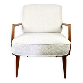 Fauteuil lounge Club en bouclé blanc ivoire, années 1970