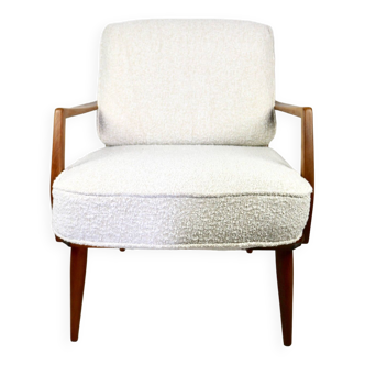 Club white ivory bouclé lounge chair, 1970s
