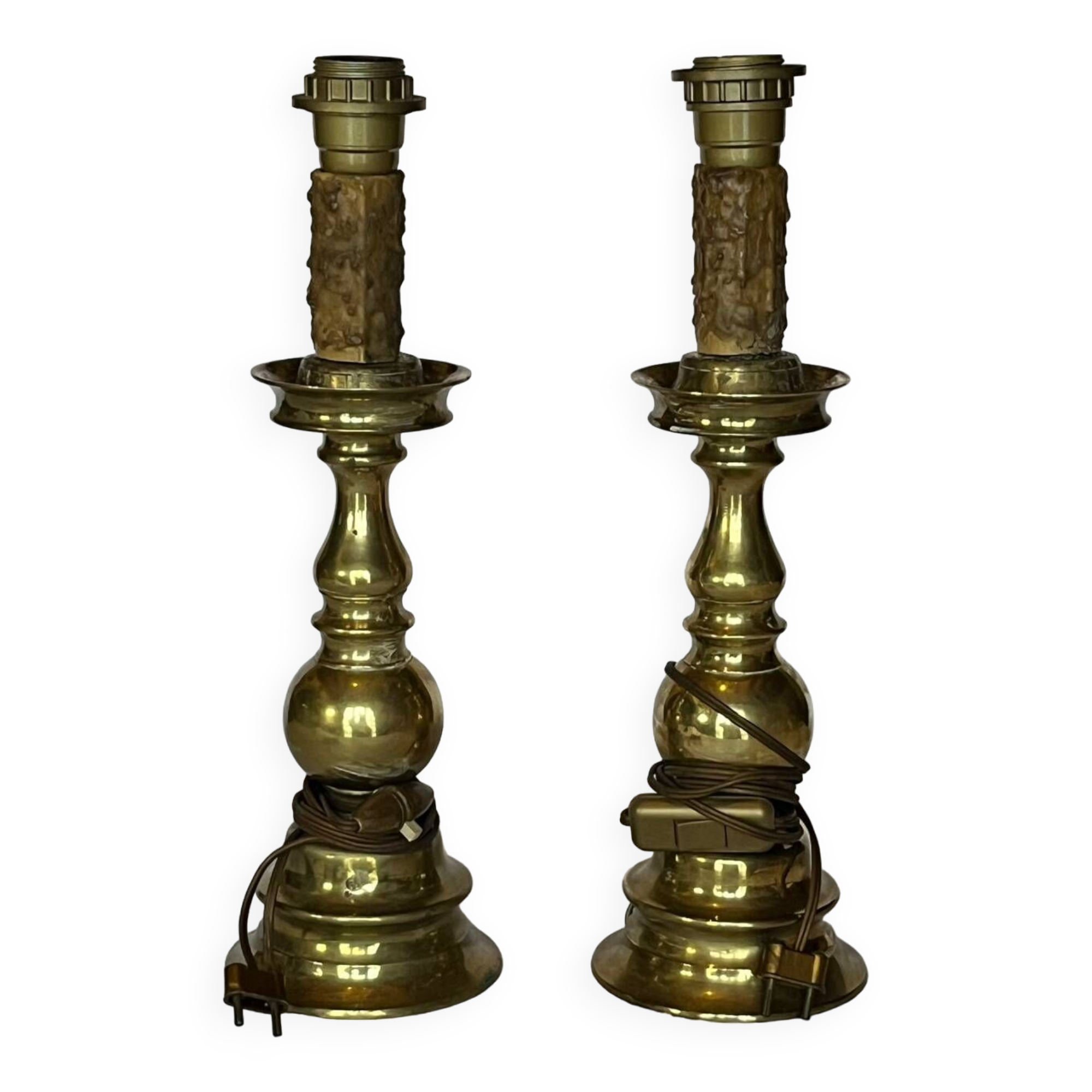 Old gilded bronze candle holder lamp bases