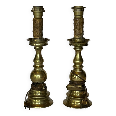 Pieds de lampe bougeoirs bronze  doré  ancien