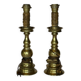 Pieds de lampe bougeoirs bronze  doré  ancien